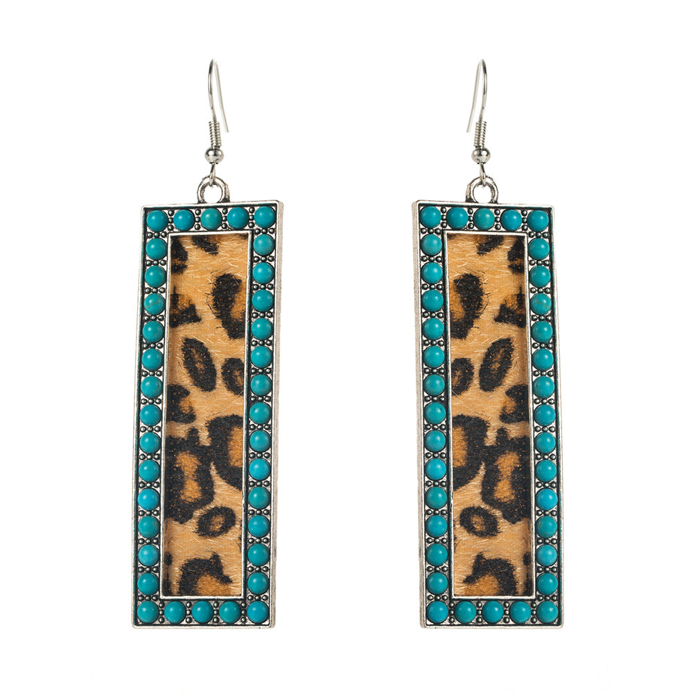 Wholesale Western leopard print leather earrings set with diamonds